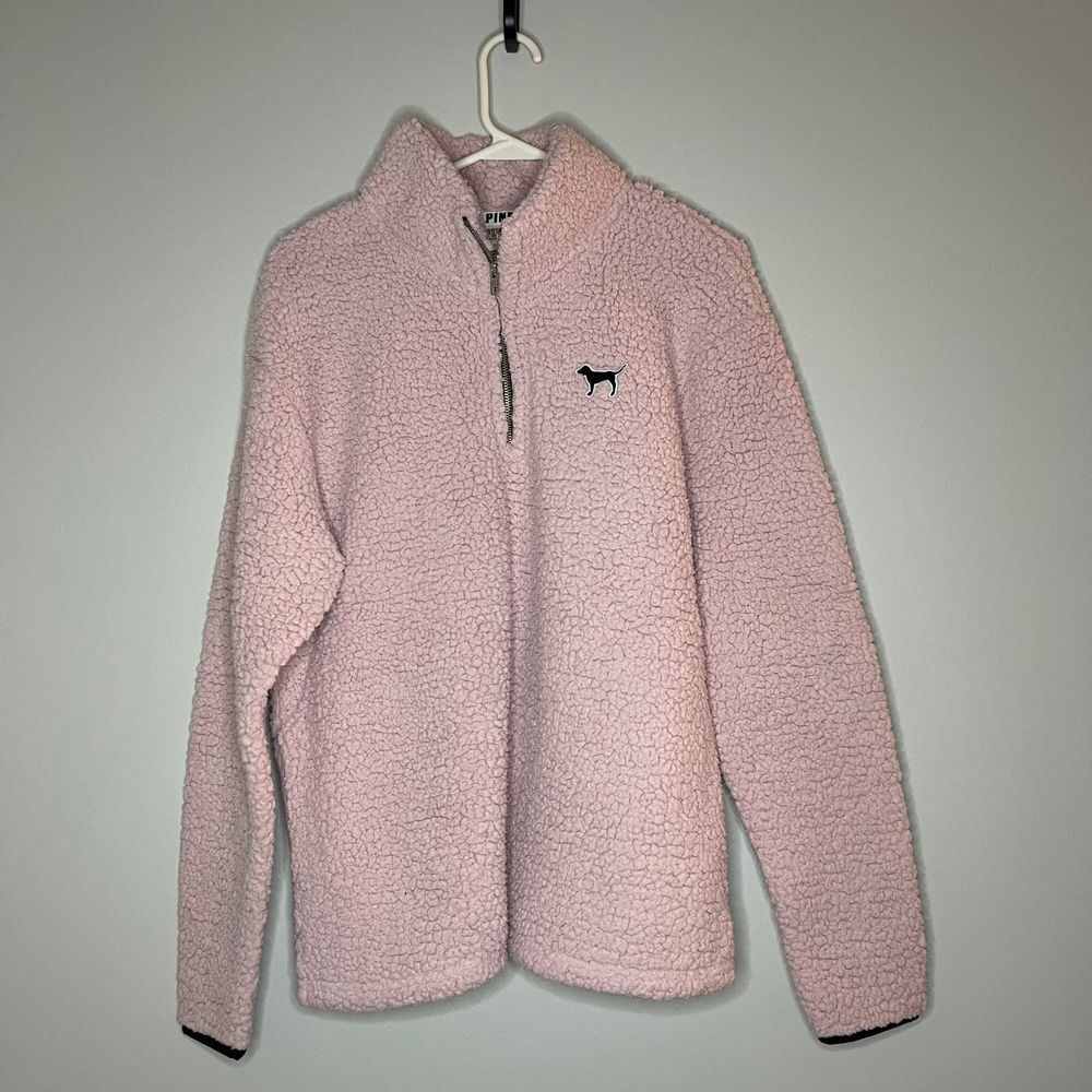 PINK Victoria's Secret Sherpa Quarter Zip Pullover Pink Sweatshirt Womens Medium